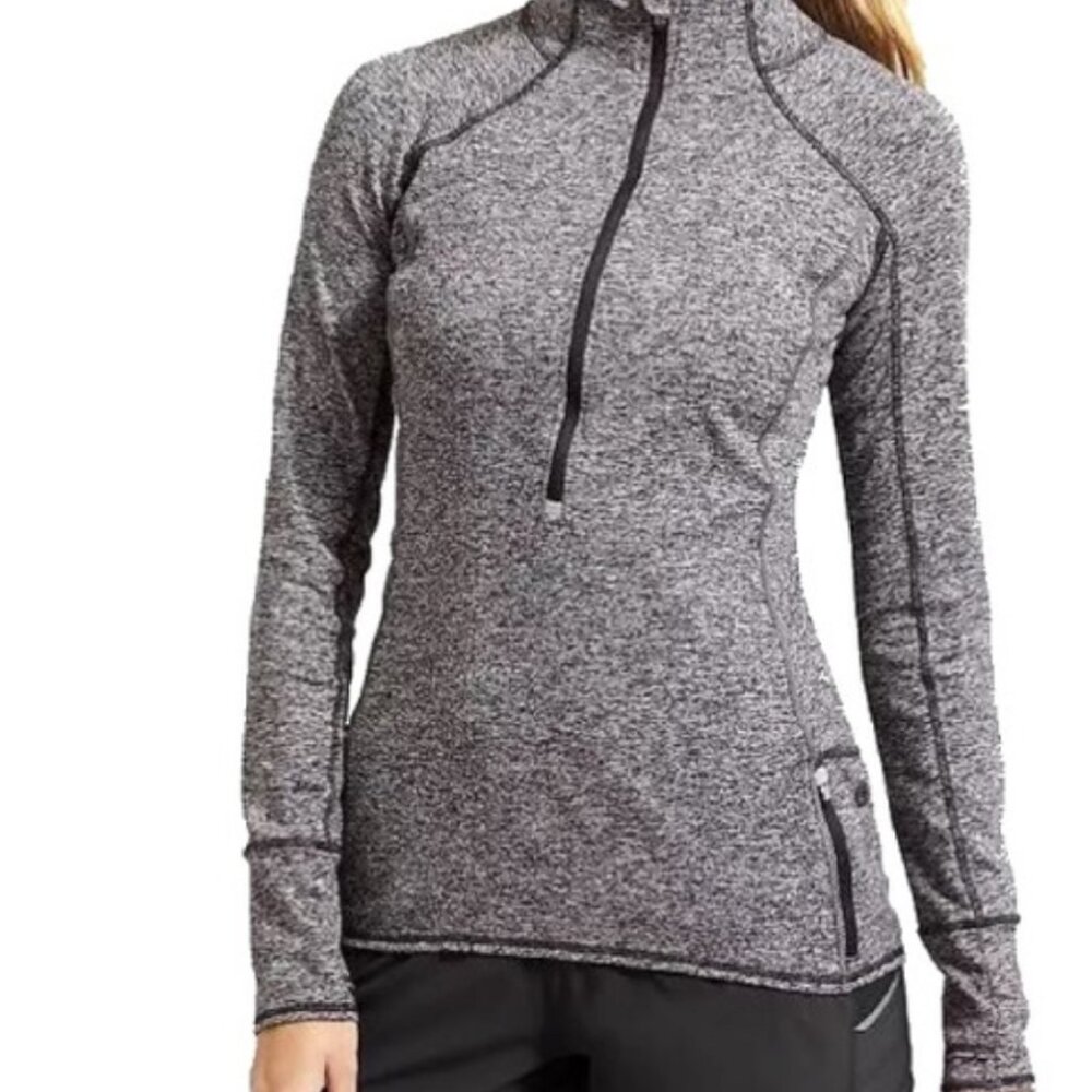 Athleta Black/Whitish/Grey Heathered Half Zip Pullover. Small
